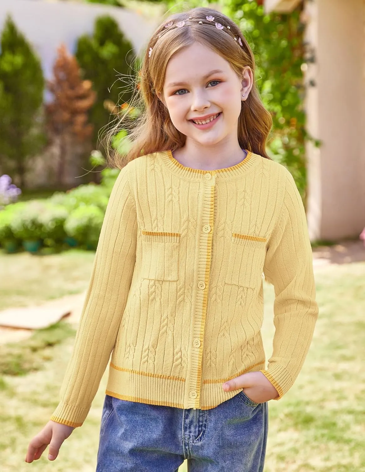 GRACE KARIN Girls Cardigan Sweater Long Sleeve Knit School Uniform Crew Neck Cute Cardigan 5-12 Years