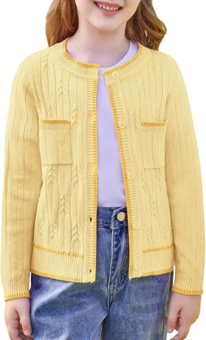 GRACE KARIN Girls Cardigan Sweater Long Sleeve Knit School Uniform Crew Neck Cute Cardigan 5-12 Years