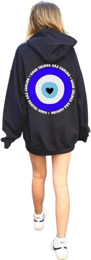 Graphic Evil Eye Streetwear Cute Pullover Long Sleeve Hoodie for Women Crewneck Oversized Sweatshirts