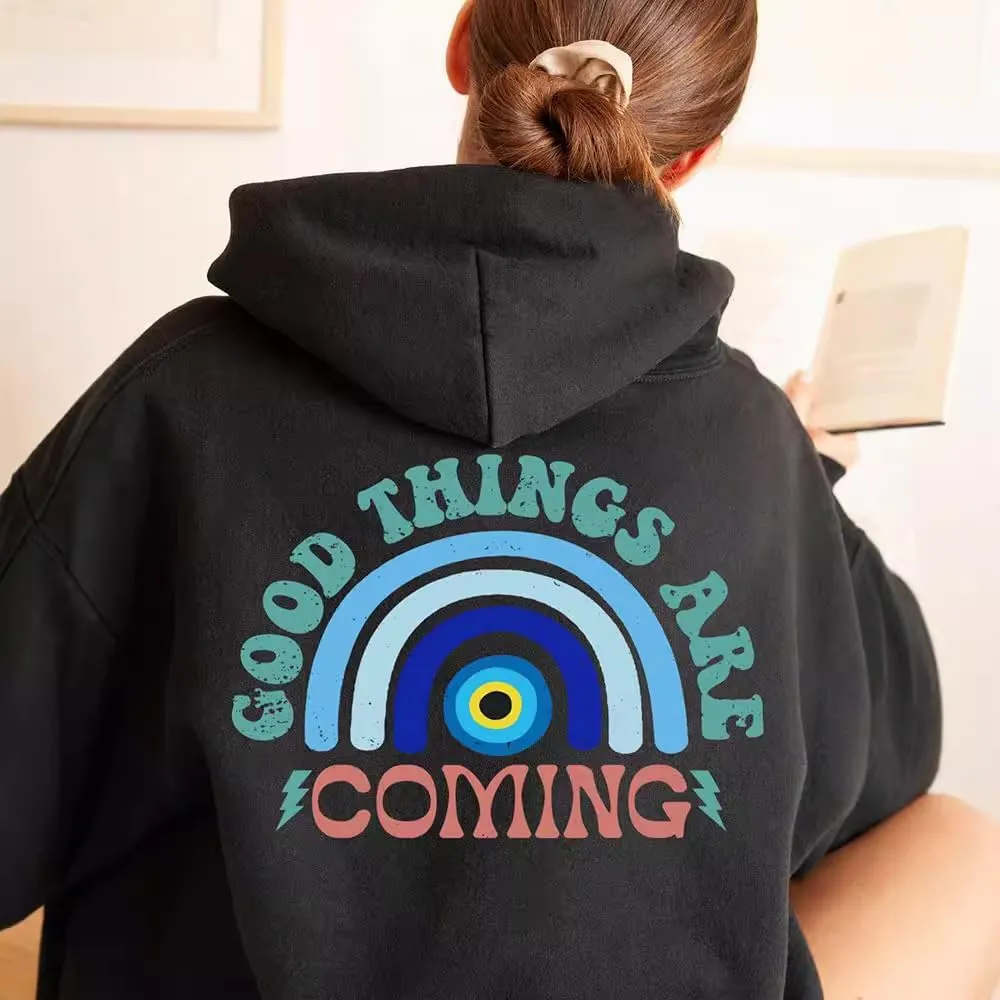 Graphic Evil Eye Streetwear Cute Pullover Long Sleeve Hoodie for Women Crewneck Oversized Sweatshirts