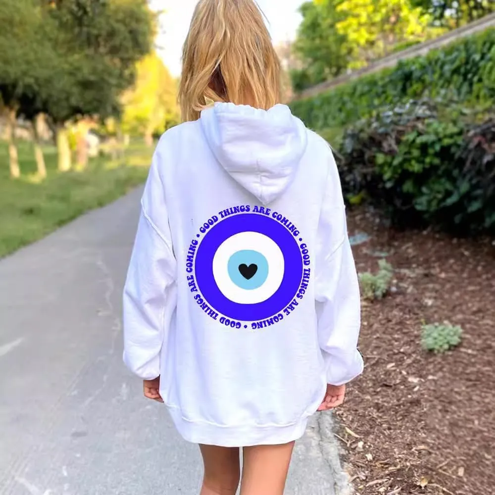Graphic Evil Eye Streetwear Cute Pullover Long Sleeve Hoodie for Women Crewneck Oversized Sweatshirts