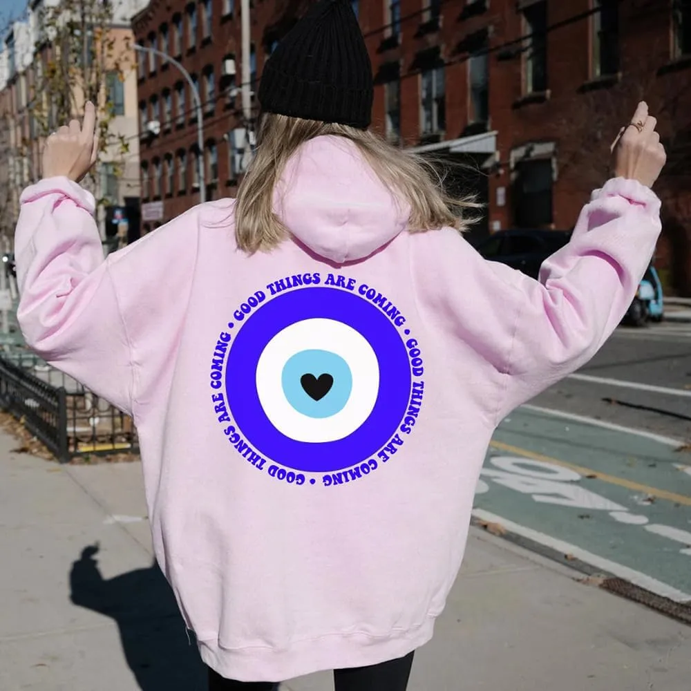 Graphic Evil Eye Streetwear Cute Pullover Long Sleeve Hoodie for Women Crewneck Oversized Sweatshirts