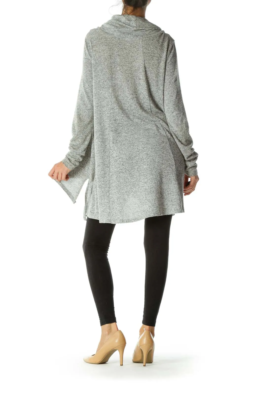 Gray Mottled Print Cowl Neck Soft Long Sleeve Sweater