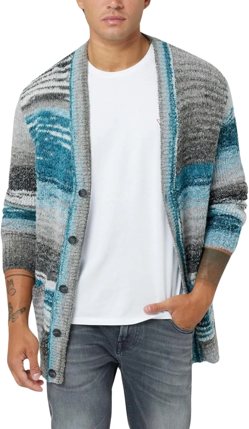 GUESS Men's Edoardo Space Dye Cardi Sweater