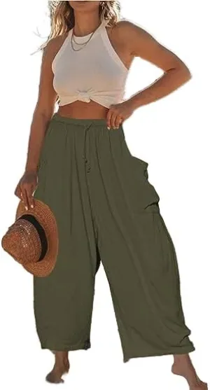 Guteidee Womens Linen Wide Leg Pants 2024 Casual Loose Lightweigt Beach Palazzo Harem Pants