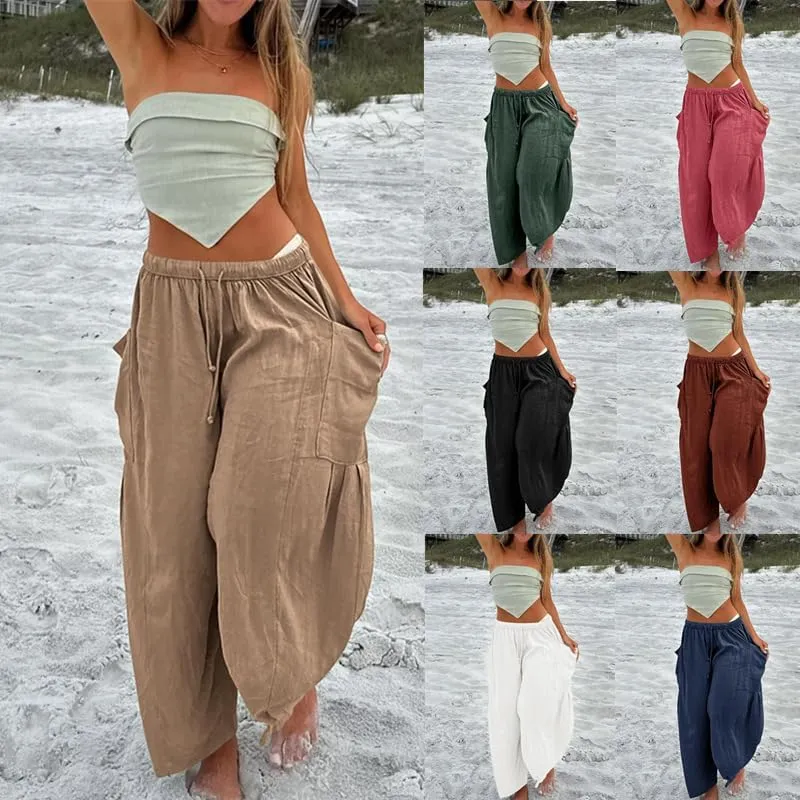 Guteidee Womens Linen Wide Leg Pants 2024 Casual Loose Lightweigt Beach Palazzo Harem Pants
