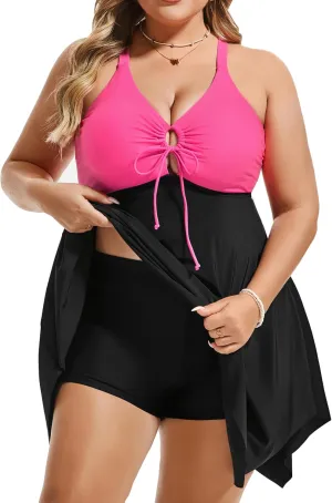 Hanna Nikole Two Piece Tankini Swimsuits for Women Plus Size Swimdress with Boyshorts