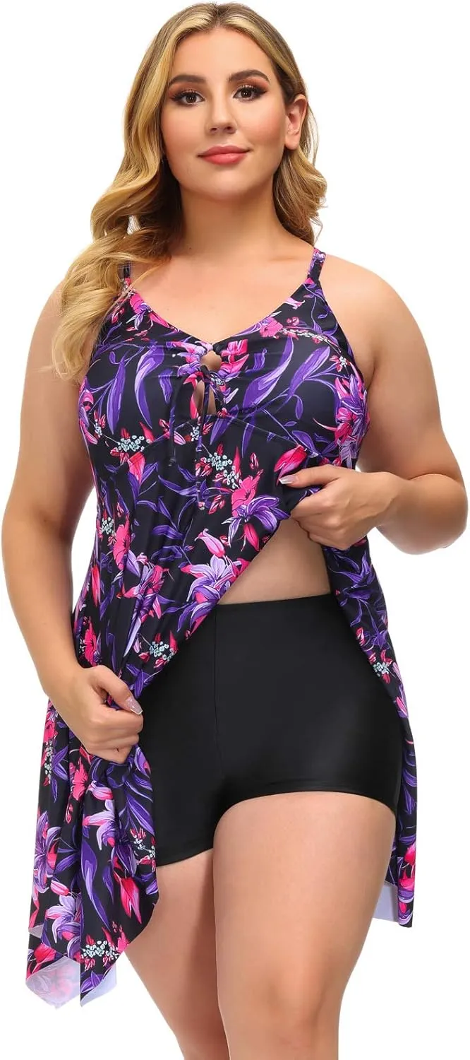 Hanna Nikole Two Piece Tankini Swimsuits for Women Plus Size Swimdress with Boyshorts