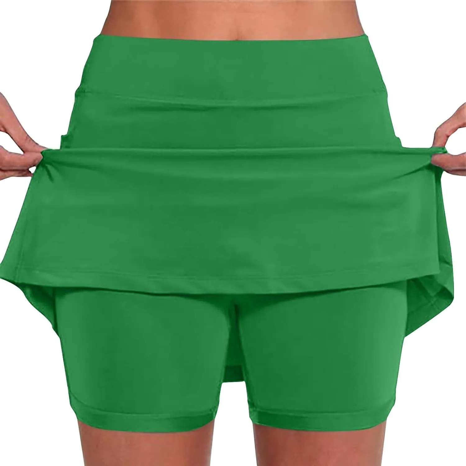 High Waisted Tennis Skirt for Women with Inner Shorts Plus Size Athletic Skorts Solid Casual Workout Built-in Shorts