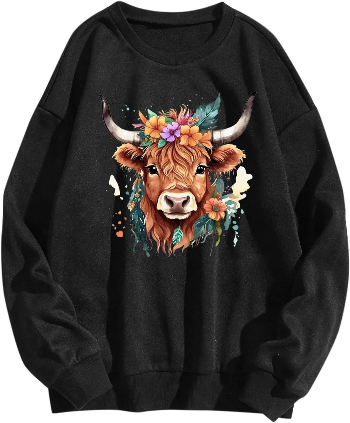 Highland Cow Sweatshirts for Women Funny Cute Casusl Loose Hoodies Western Cow Print Shirt Country Western Sweatshirt