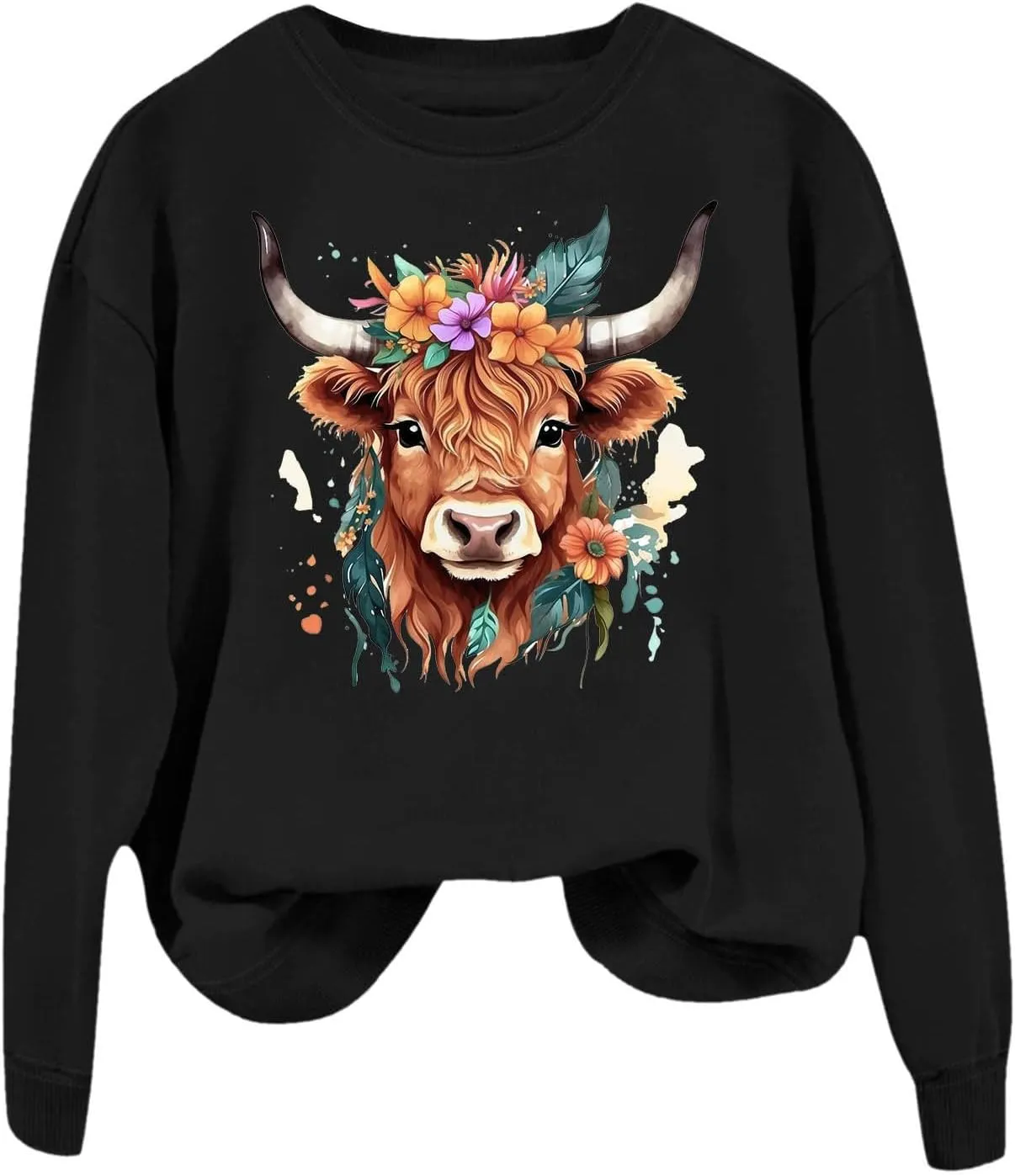 Highland Cow Sweatshirts for Women Funny Cute Casusl Loose Hoodies Western Cow Print Shirt Country Western Sweatshirt