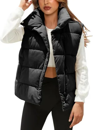 Himosyber Womens Puffer Vest Sleeveless Casual Loose Winter Warm Lightweight Stand Collar Down Jacket Coats