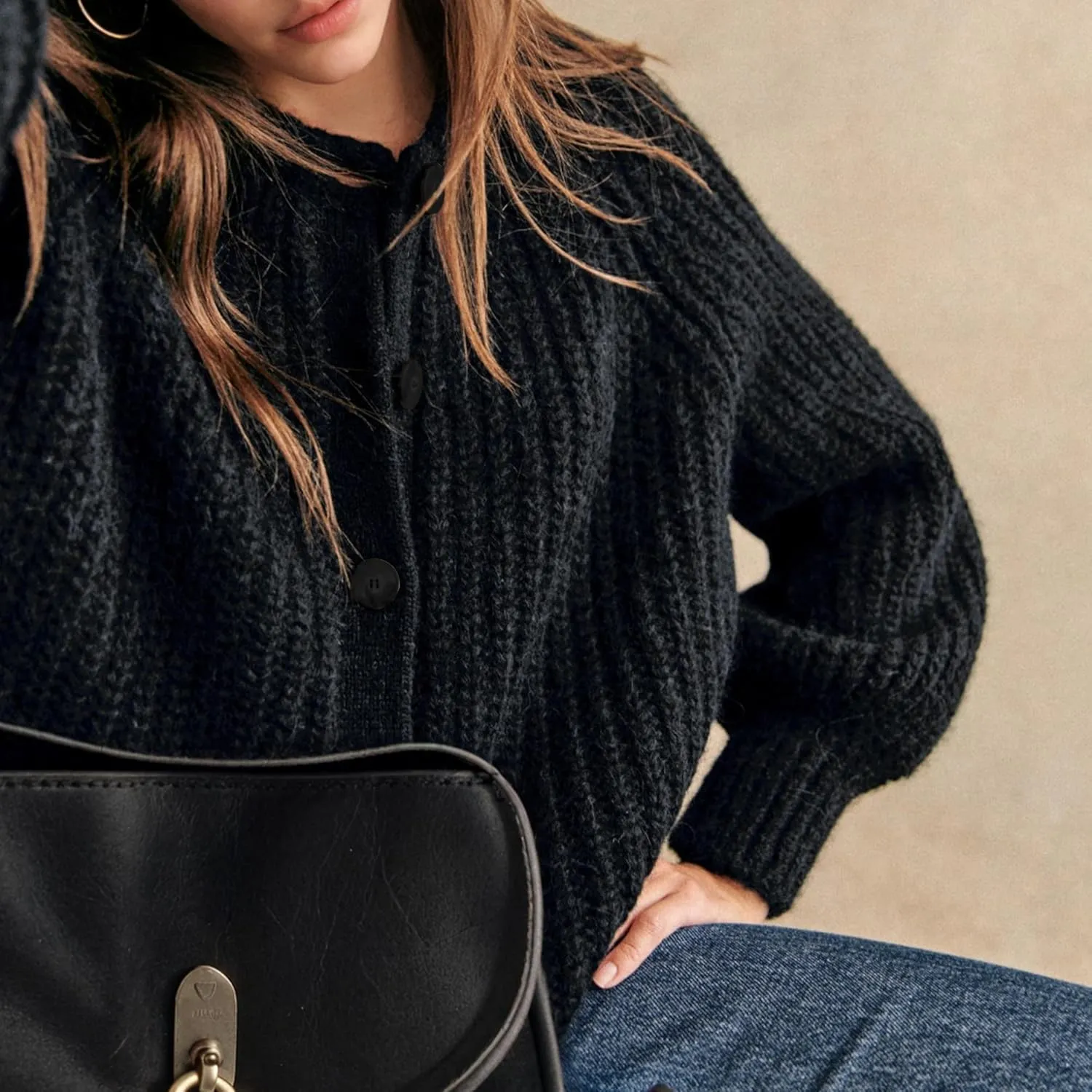 Hixiaohe Cardigan Sweater for Women Long Sleeve Button Y2K Chunky Knit Sweater Fall Casual Open Front Outwear Knitwear Coat