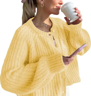 Hixiaohe Cardigan Sweater for Women Long Sleeve Button Y2K Chunky Knit Sweater Fall Casual Open Front Outwear Knitwear Coat