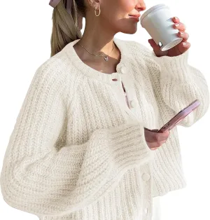 Hixiaohe Cardigan Sweater for Women Long Sleeve Button Y2K Chunky Knit Sweater Fall Casual Open Front Outwear Knitwear Coat