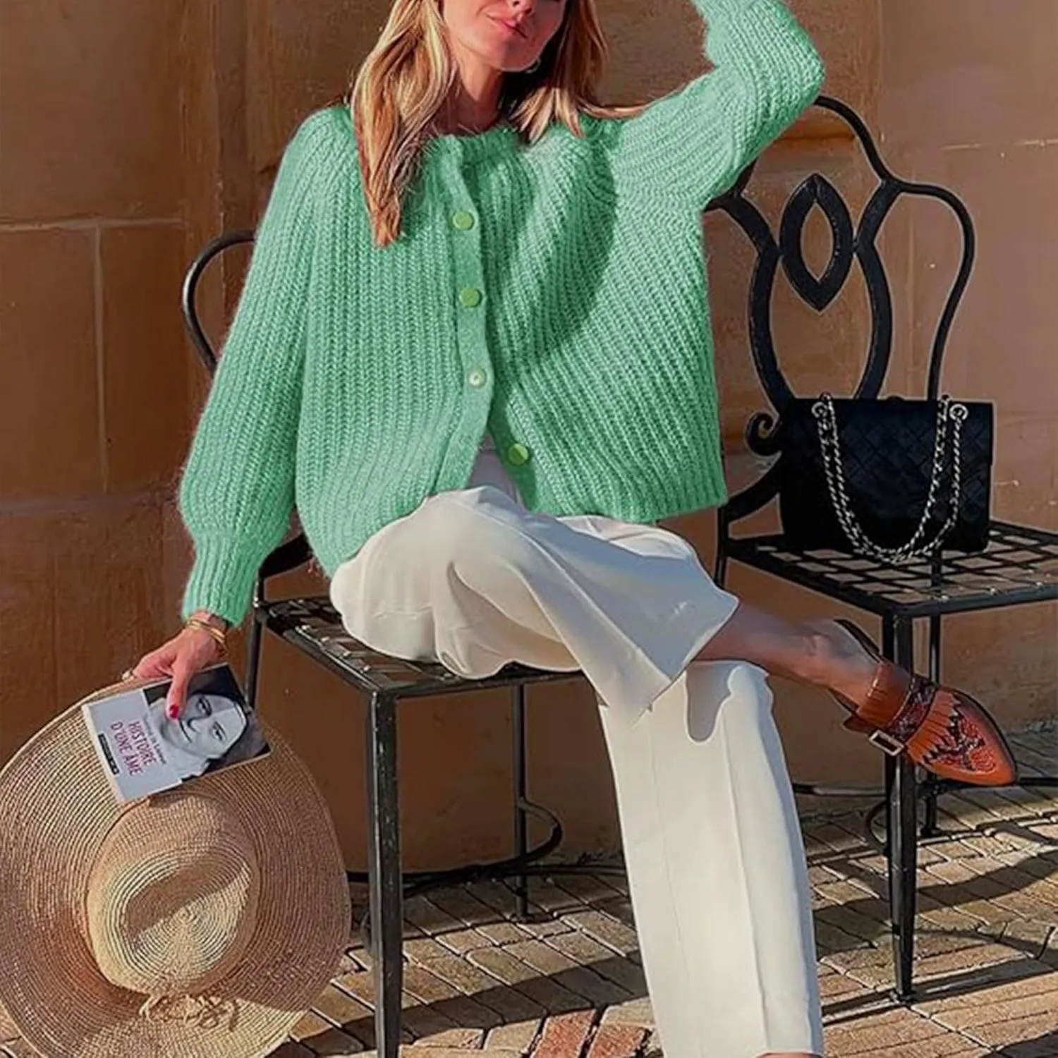 Hixiaohe Cardigan Sweater for Women Long Sleeve Button Y2K Chunky Knit Sweater Fall Casual Open Front Outwear Knitwear Coat