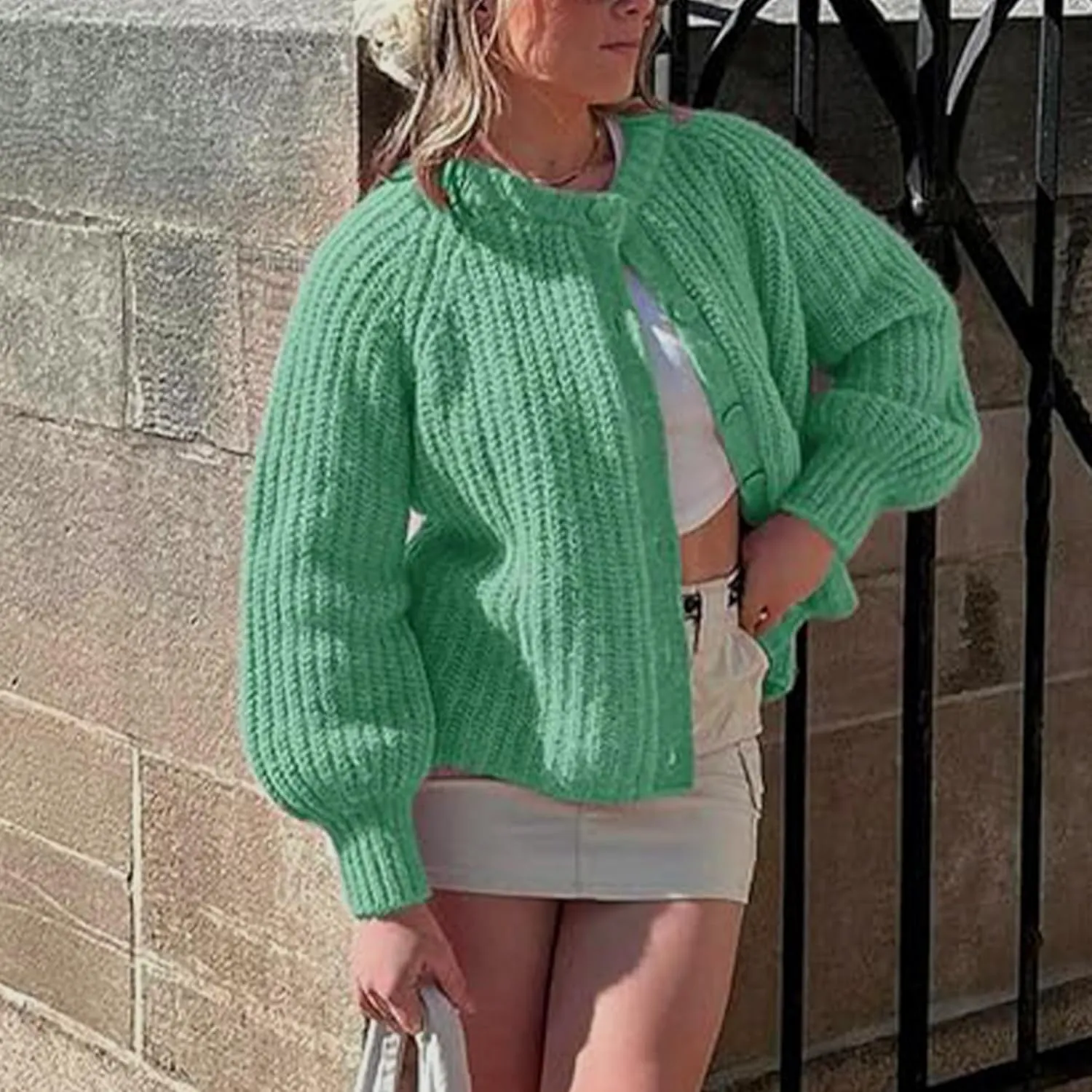 Hixiaohe Cardigan Sweater for Women Long Sleeve Button Y2K Chunky Knit Sweater Fall Casual Open Front Outwear Knitwear Coat