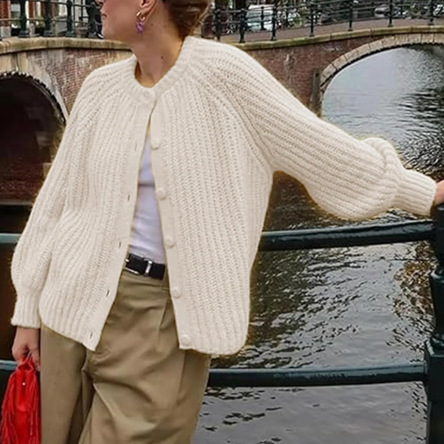 Hixiaohe Cardigan Sweater for Women Long Sleeve Button Y2K Chunky Knit Sweater Fall Casual Open Front Outwear Knitwear Coat