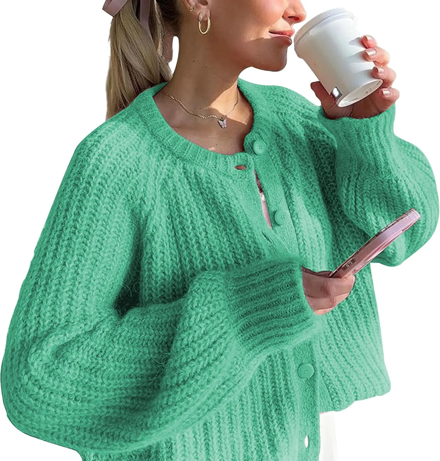 Hixiaohe Cardigan Sweater for Women Long Sleeve Button Y2K Chunky Knit Sweater Fall Casual Open Front Outwear Knitwear Coat