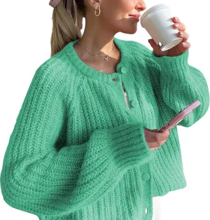 Hixiaohe Cardigan Sweater for Women Long Sleeve Button Y2K Chunky Knit Sweater Fall Casual Open Front Outwear Knitwear Coat