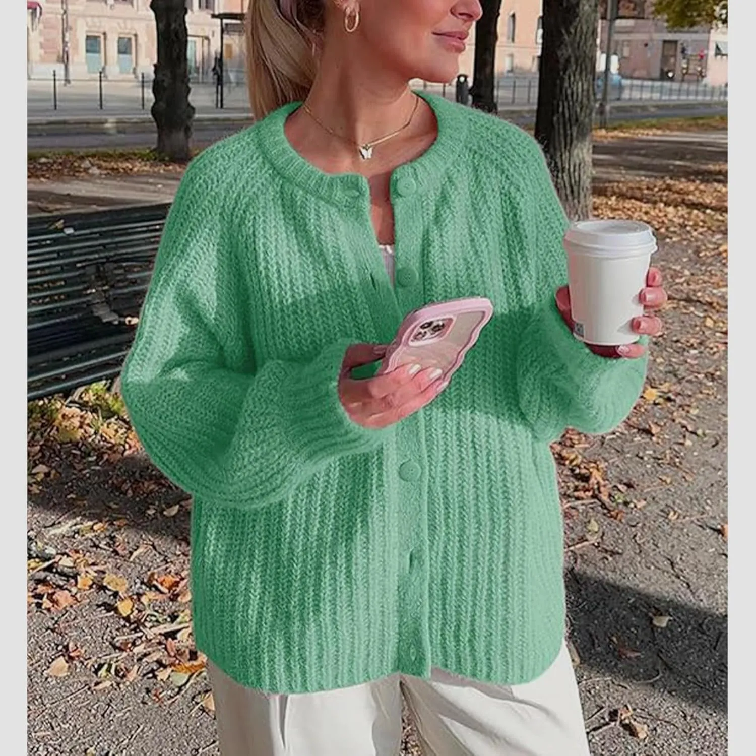 Hixiaohe Cardigan Sweater for Women Long Sleeve Button Y2K Chunky Knit Sweater Fall Casual Open Front Outwear Knitwear Coat