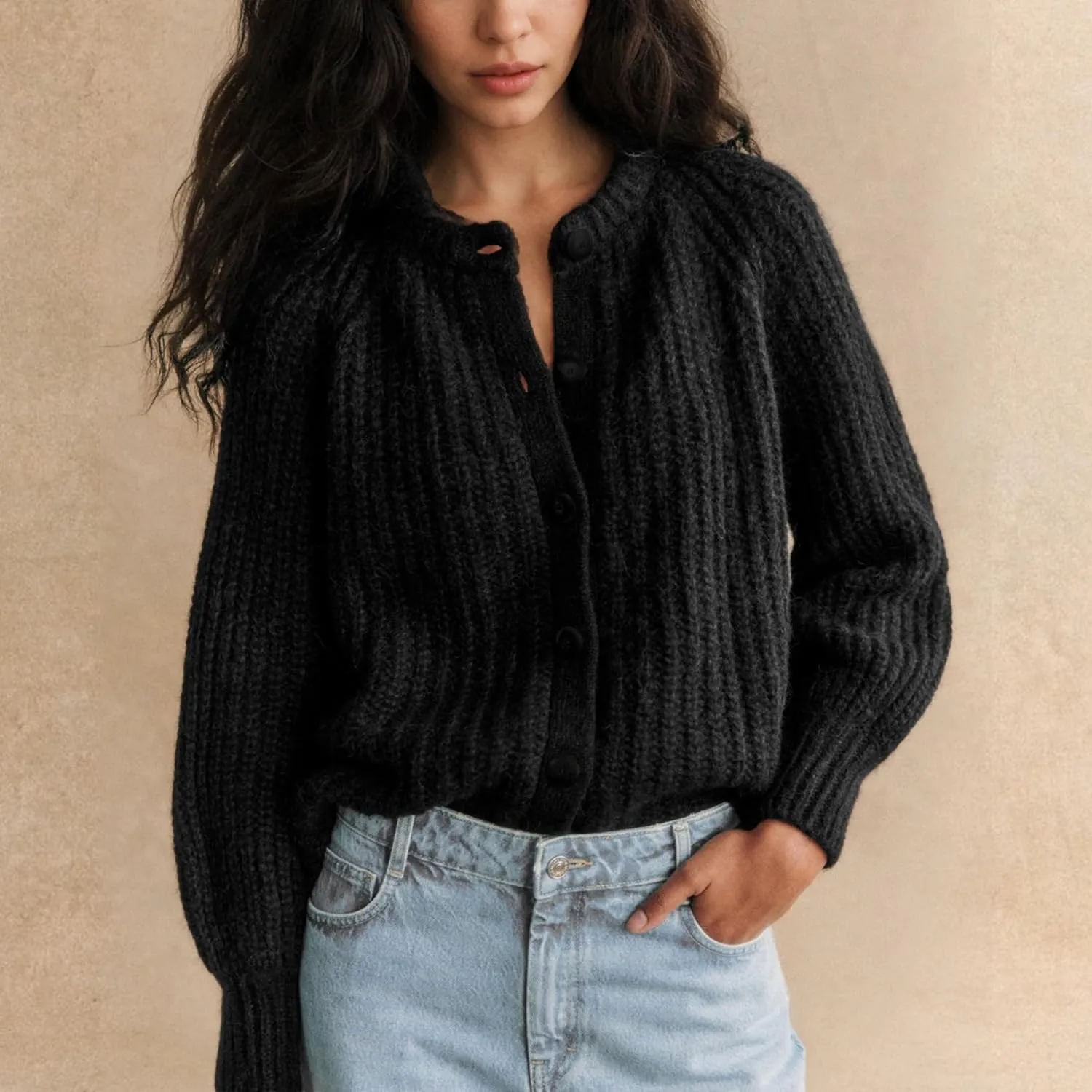 Hixiaohe Cardigan Sweater for Women Long Sleeve Button Y2K Chunky Knit Sweater Fall Casual Open Front Outwear Knitwear Coat