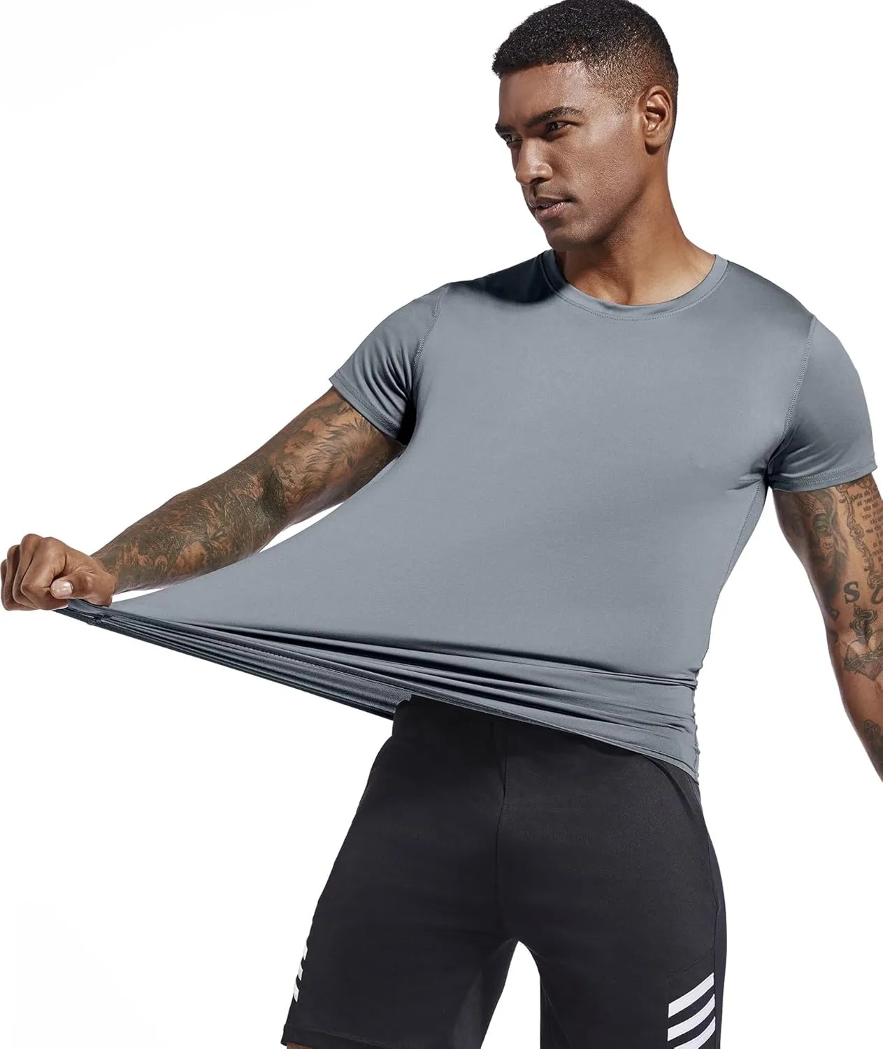 Holure Men's Compression/Loose Fit Tee Short Sleeve Sports Baselayer T-Shirts Cool Dry Tops (Pack of 1 or 3)