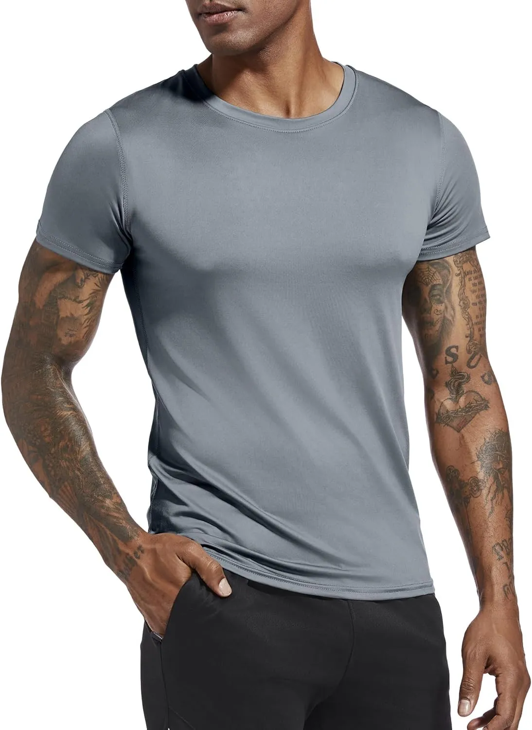 Holure Men's Compression/Loose Fit Tee Short Sleeve Sports Baselayer T-Shirts Cool Dry Tops (Pack of 1 or 3)
