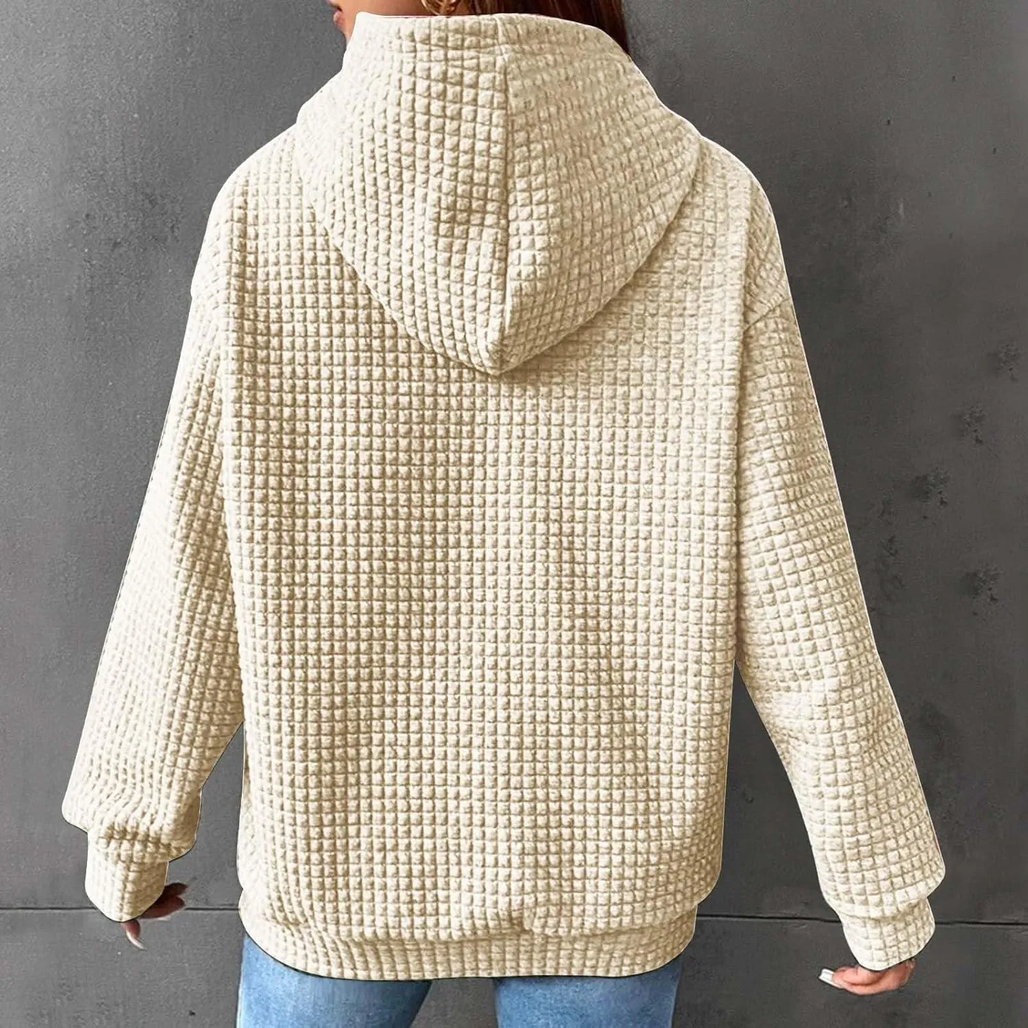 Hoodies For Women,2024 Fall Trendy Waffle Long Sleeve Drawstring Pullover Tops Casual Preppy Sweatshirt With Pockets