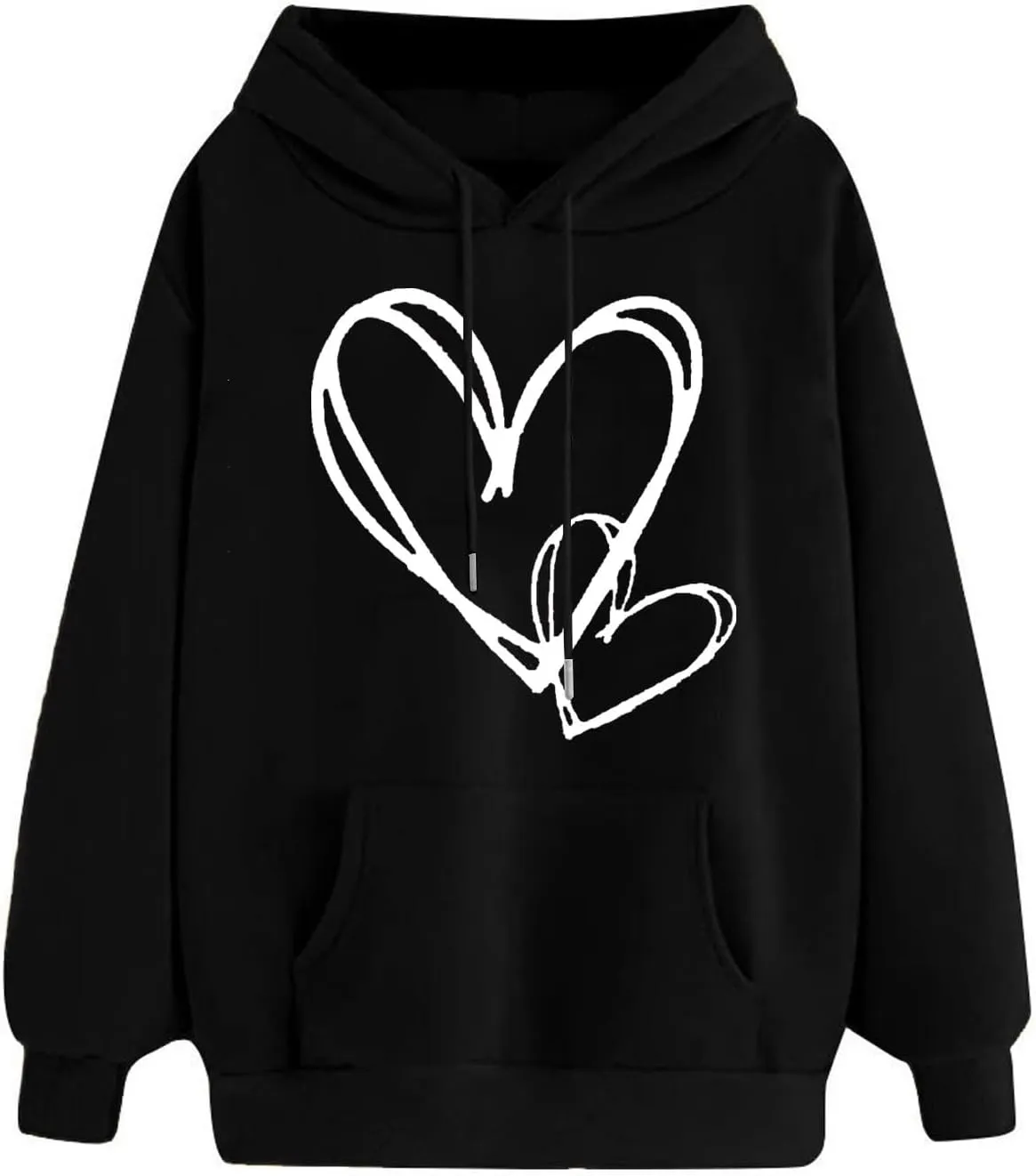 Hoodies For Women,Oversized Love Heart Print Pullover Tops With Pocket Casual Fleece Long Sleeve Hoodie Sweatshirt 2024