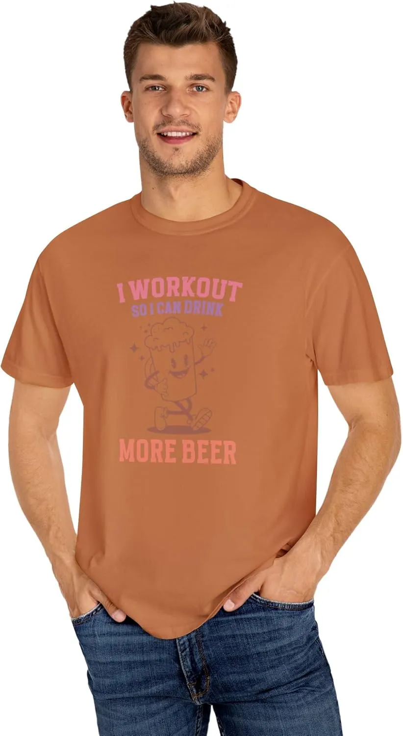 I Workout So I Can Drink More Beer Comfort Colors T-Shirt, Funny Y2K Retro Gym Mascot Men Tee Gift 2411-354