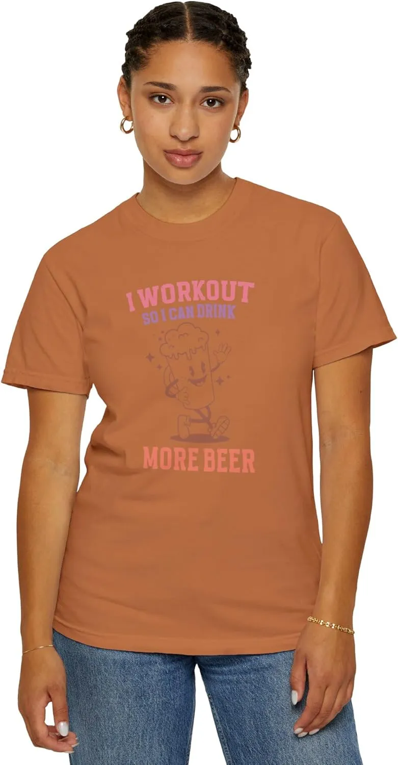 I Workout So I Can Drink More Beer Comfort Colors T-Shirt, Funny Y2K Retro Gym Mascot Men Tee Gift 2411-354
