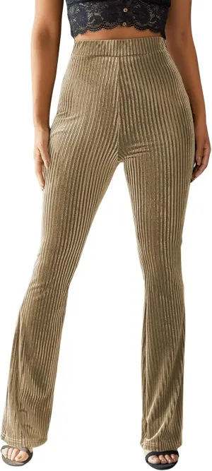 iTranyee Women's Casual Corduroy Flared Pants Trendy High Waist Stretch Bootcut Bell Bottom Trousers Slim Fit Wide Leg Pants