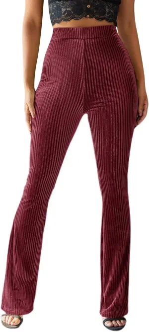 iTranyee Women's Casual Corduroy Flared Pants Trendy High Waist Stretch Bootcut Bell Bottom Trousers Slim Fit Wide Leg Pants