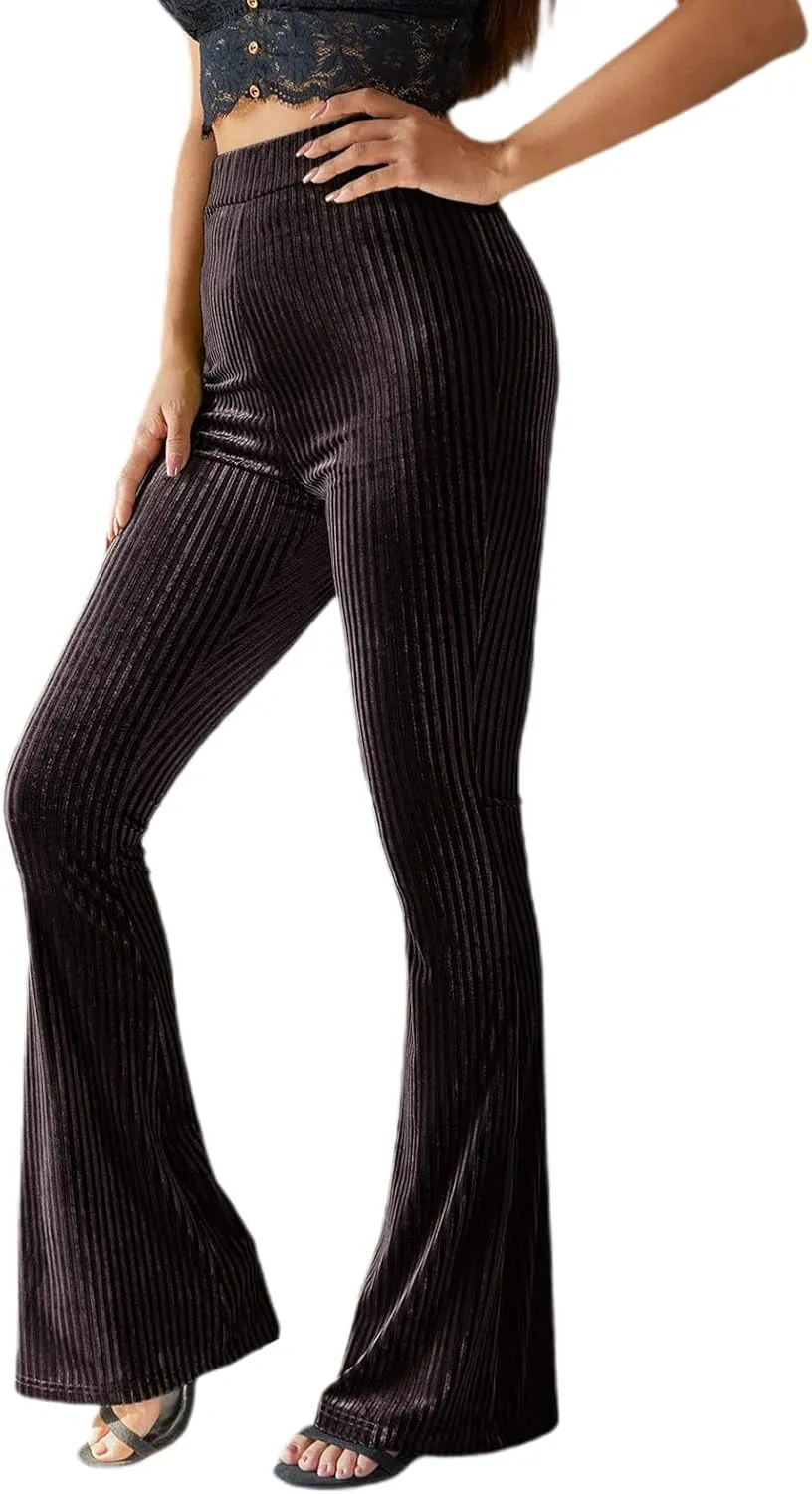 iTranyee Women's Casual Corduroy Flared Pants Trendy High Waist Stretch Bootcut Bell Bottom Trousers Slim Fit Wide Leg Pants