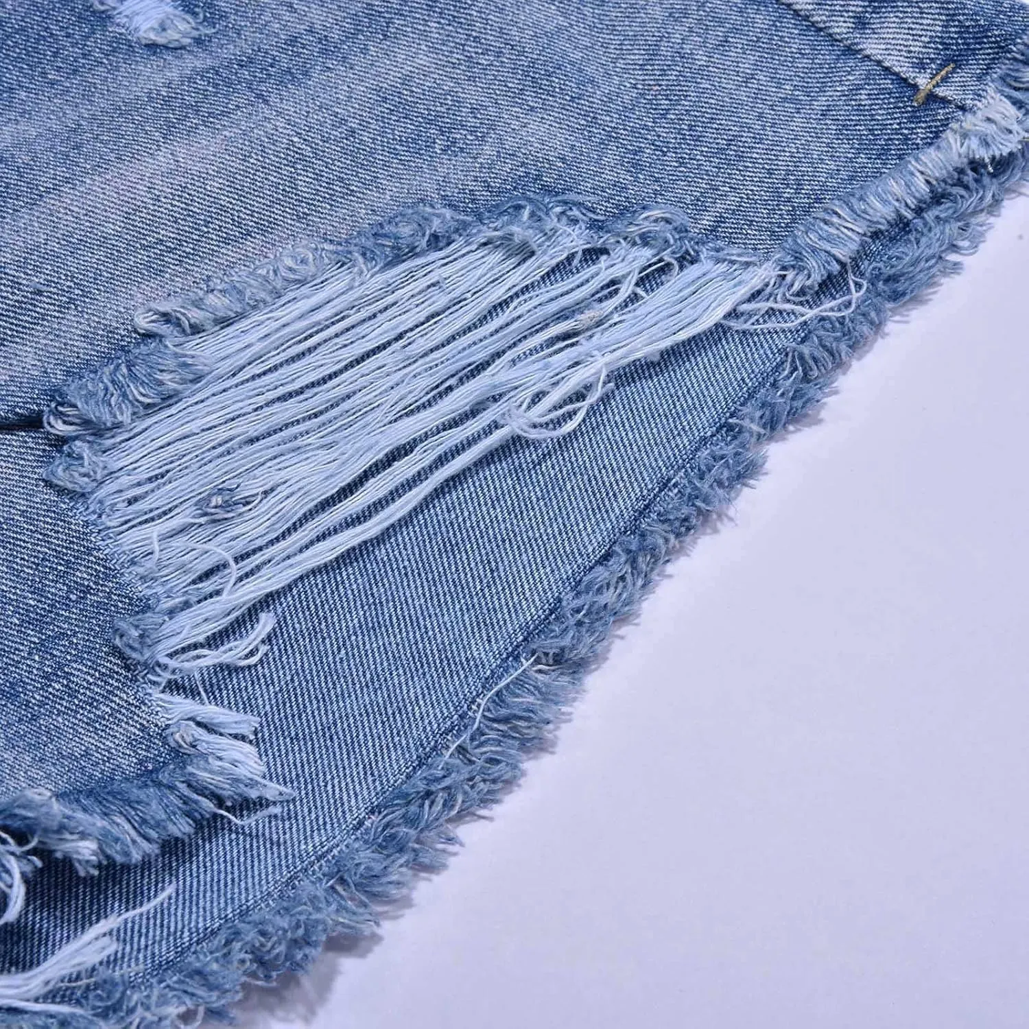 Jean Shorts Womens High Waisted Lightweight Trendy Ripped Distressed Denim Short Pants Elastic Waist Comfy Shorts