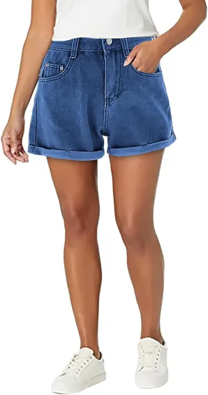 Jean Shorts Womens Low Rise Lightweight Trendy Ripped Distressed Denim Short Pants Elastic Waist Comfy Shorts