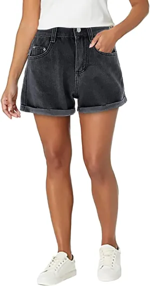 Jean Shorts Womens Low Rise Lightweight Trendy Ripped Distressed Denim Short Pants Elastic Waist Comfy Shorts