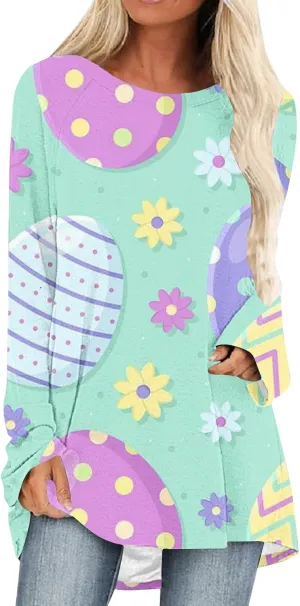 Jesus Sweatshirt Round Neck Easter Bunny Festival Happy Easter Printed Long Sleeve Loose Casual T Shirt Christian