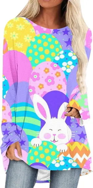 Jesus Sweatshirt Round Neck Easter Bunny Festival Happy Easter Printed Long Sleeve Loose Casual T Shirt Christian