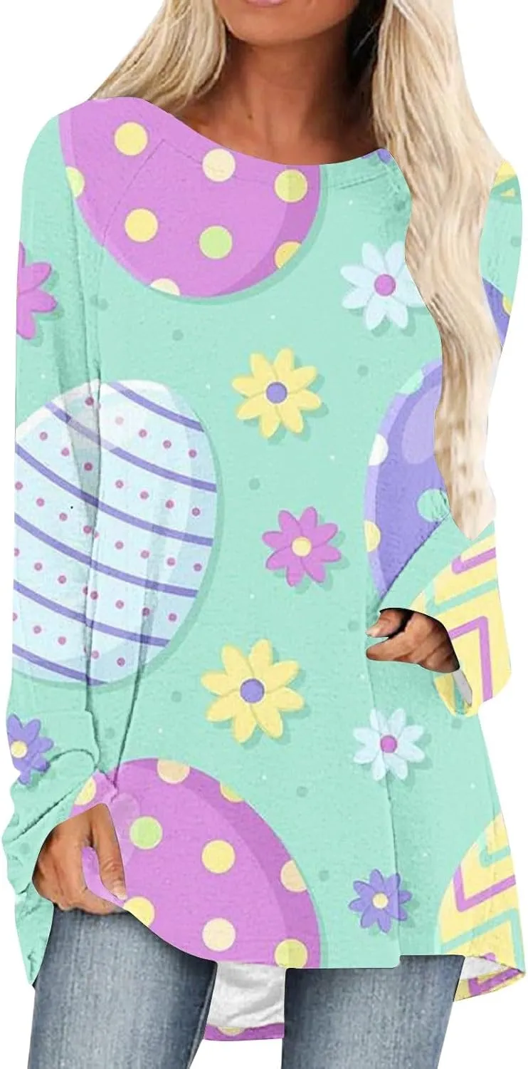 Jesus Sweatshirt Round Neck Easter Bunny Festival Happy Easter Printed Long Sleeve Loose Casual T Shirt Christian