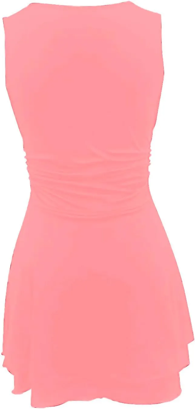 JOAU Women's Square Neck Layered Ruffle Hem Mini Dress Sleeveless Low Cut A-Line Swing Ruched Waist Short Party Dresses