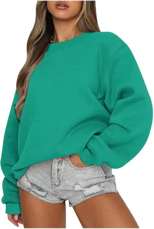 jovati Womens Sweatshirts Oversized Crew Neck Pullover Casual Hoodie Fleece 2024 Trendy Fall Outfits Clothes prime time deals clean girl aesthetic clothes over sized sweatshirt for women