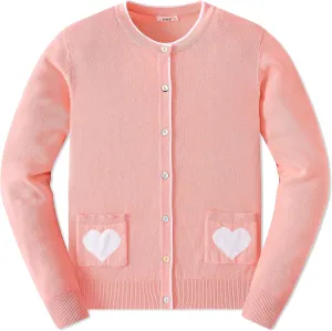 JSTEX Girls Cute Cardigan 100% Cotton Knit Kids Cardigan Long Sleeve Crew Neck Button Sweaters for Girl Size 4-14