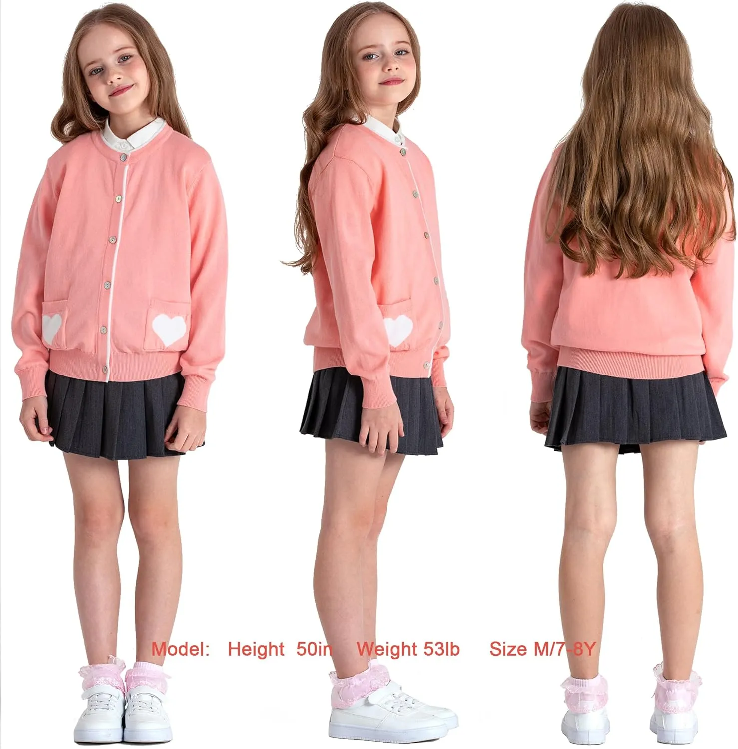 JSTEX Girls Cute Cardigan 100% Cotton Knit Kids Cardigan Long Sleeve Crew Neck Button Sweaters for Girl Size 4-14