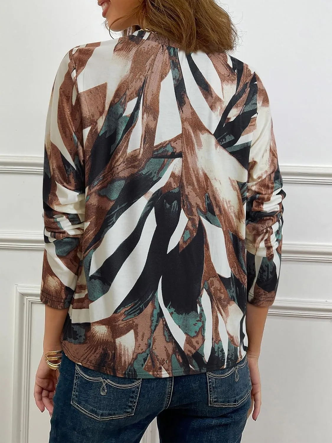 JUSTFASHIONNOW Womens Long Sleeve Tops Casual Shirts for Women Summer Flower Printed T Shirt Crewneck Floral Tee