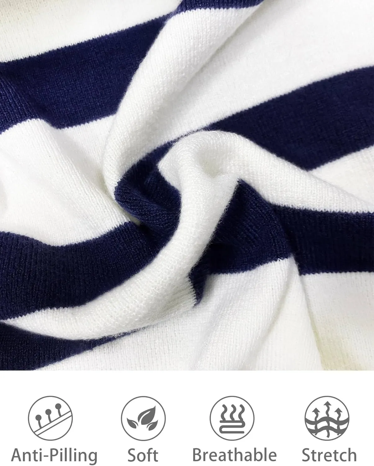 Knit Coastal Stripe Pullover for Women Oversized Fit Medium Weight Sweater with Quarter Zip Neckline 2024 Fall Winter Sweater