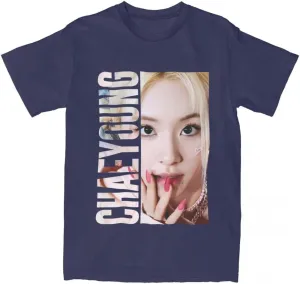 Kpop CHAEYOUNG Twice Rapper Merch T-Shirt  100% Organic US Cotton Unisex Summer Top, Novelty Tee for Men & Women Navy Blue / 4XL