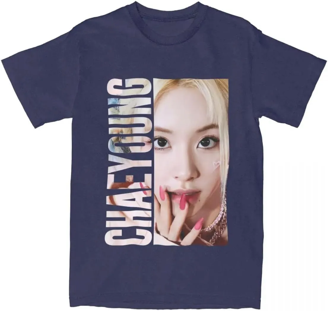Kpop CHAEYOUNG Twice Rapper Merch T-Shirt  100% Organic US Cotton Unisex Summer Top, Novelty Tee for Men & Women Navy Blue / 4XL