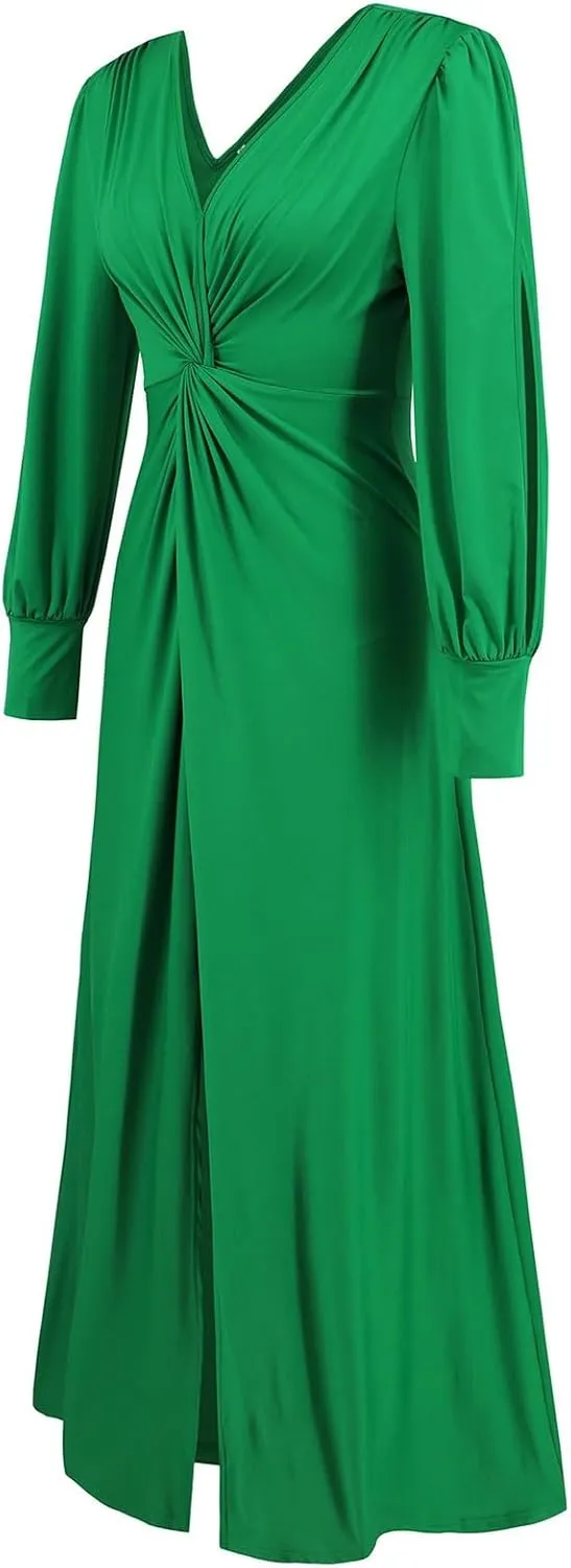 Leaf Print Ruffle Hem Belted Dress for Women V-Neck Vacation Ruffle Sleeve Party Formal Dress for Spring Summer